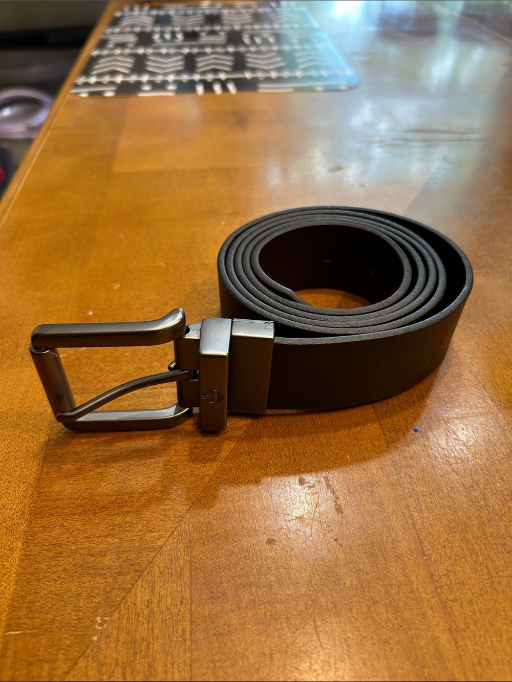 Timberland Black Leather Belt with Matte Gunmetal Buckle